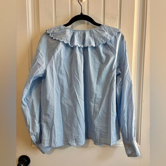 St Roche Virginia Sky Blue Women's Poplin Blouse with Eyelet Collar - Picture 12 of 12